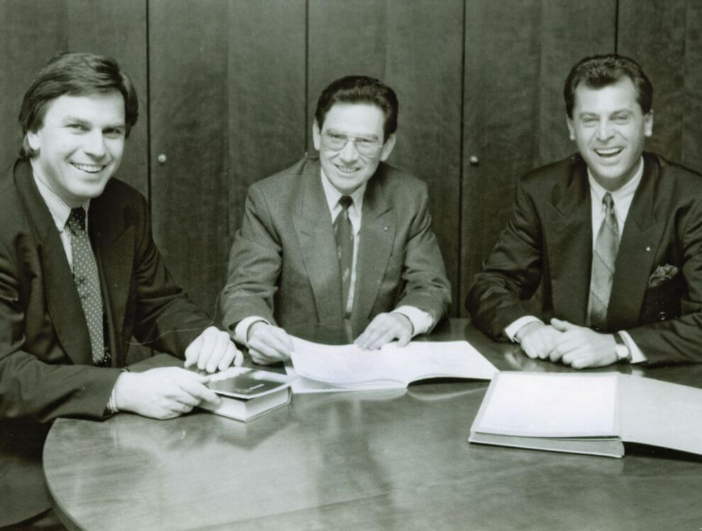 1.2.1989: Vorstand Franz Voves, GD Werner Reimelt, Vorstand Alois Sundl